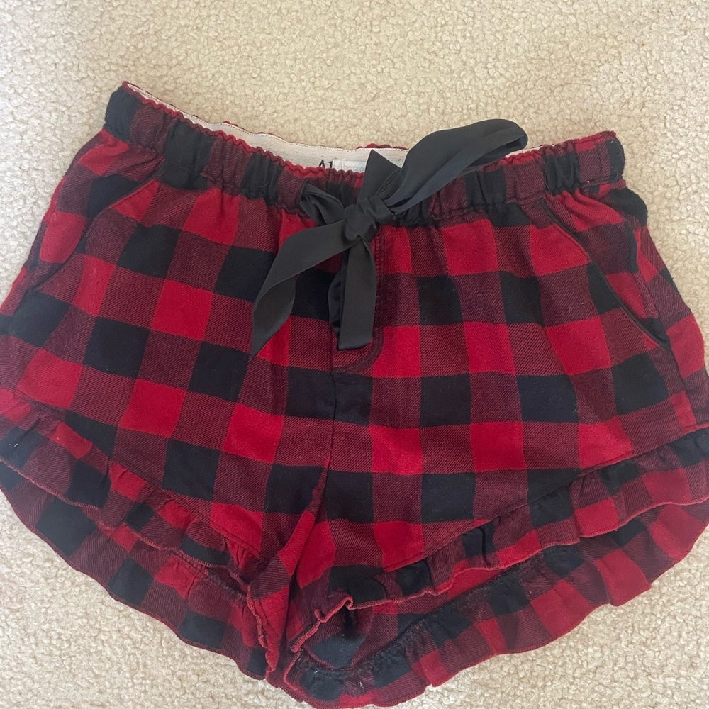 Abercrombie & Fitch Red and Black Plaid Ruffle Lounge Shorts